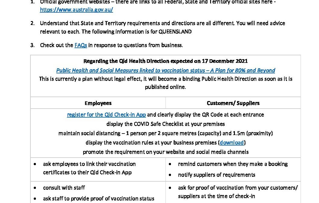 ONYX LEGAL Business and COVID information sheet for business effective 17 December 2021